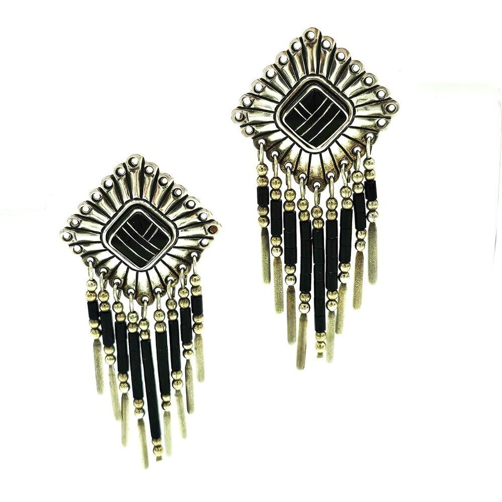 Southwest Silver and Inlaid Chandelier Earrings
